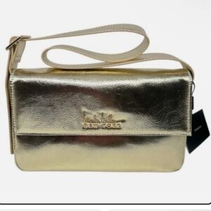 Nicole Miller Gold Vegan Leather Handbag Shoulder Bag NWT $60